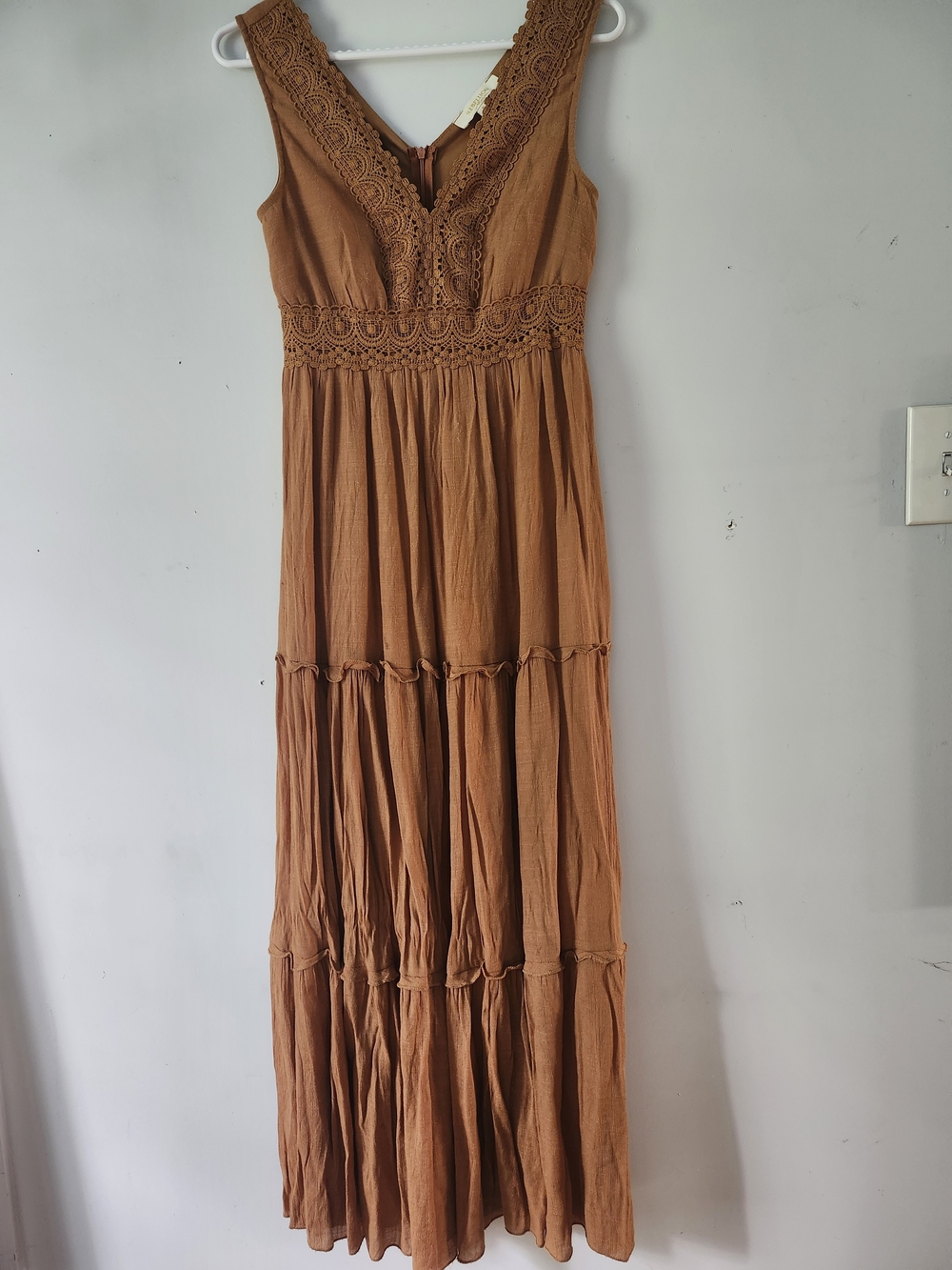 Rebellion Burnt Orange Crochet-Trim Maxi Dress | Small